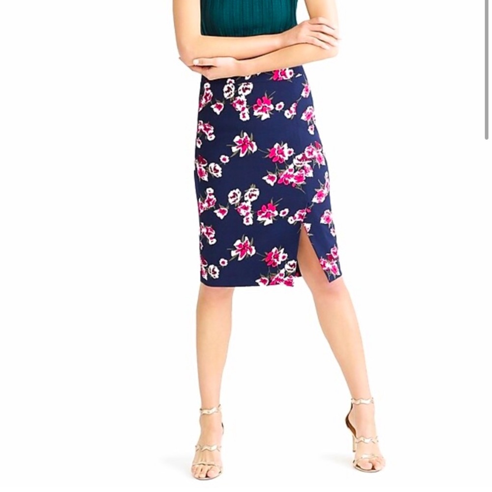 J Crew Navy Floral Pencil Skirt